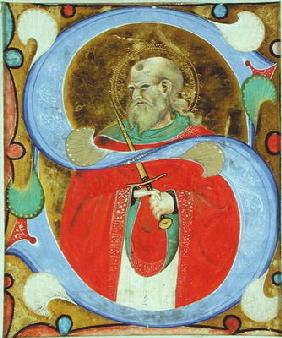 Historiated initial 'S' depicting St. Julian (vellum)