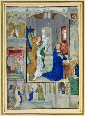 Anunciation, from a book of Hours (vellum) van Master of the Book of the Prayers