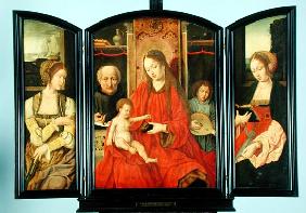 The Holy Family with St. Catherine and St. Barbara, triptych