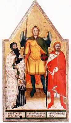 St. Michael the Archangel with St. Bartholomew and St. Julian (tempera on panel) van Master of the Rinuccini Chapel