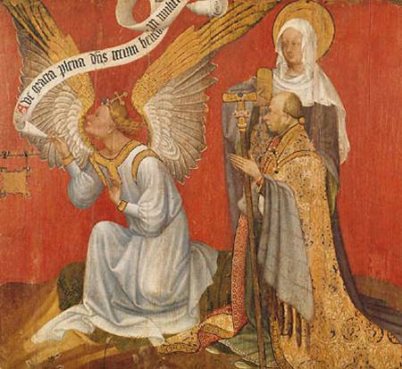 Panel from a diptych depicting the Angel of the Annunciation, the Donor and a Female Saint, possibly van Master of the Rohan Hours