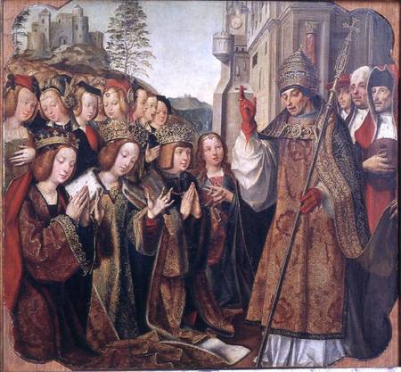 The Pope Blessing St. Auta, St. Ursula and Prince Etherius, from the St. Auta Altarpiece van Master of the St. Auta Altarpiece