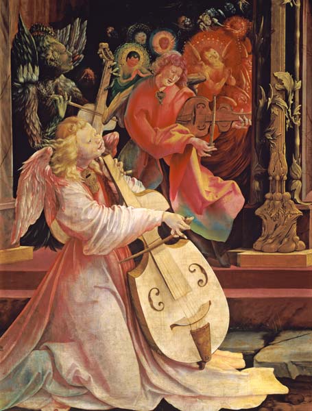Isenheimer Altar Zweite Schauseite, Mittelbild: Detail aus Engelskonzert. van Mathias (Mathis Gothart) Grünewald