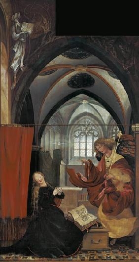 Isenheimer Altar Mittelstellung, innen: Engelskonzert und Geburt Christi.