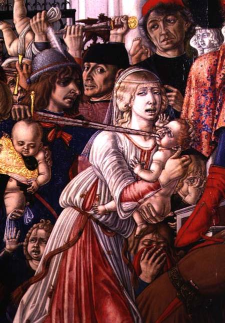 The Massacre of the Innocents, detail of a soldier piercing a baby with his sword van Matteo  di Giovanni di Bartolo