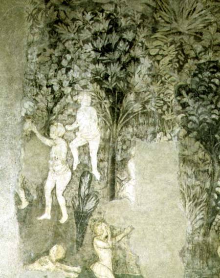 Detail of men bathing from the decorative scheme in the Hall of the Popes van Matteo Giovanetti