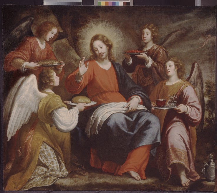Angels ministering to Christ in the Wilderness van Matteo Rosselli