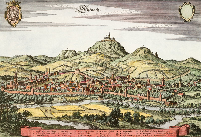 Eisenach and Wartburg van Matthäus Merian de oude