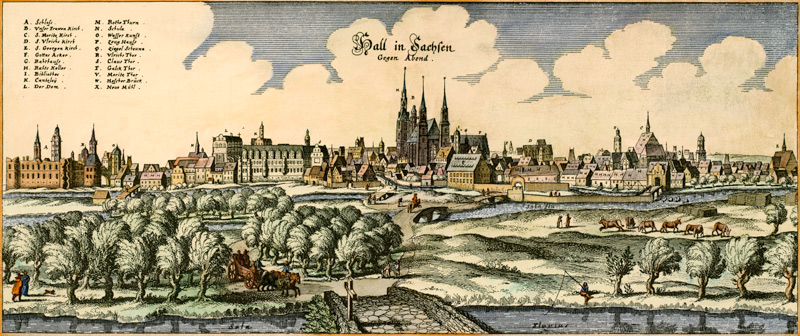 Halle (Saale) c.1650 van Matthäus Merian de oude