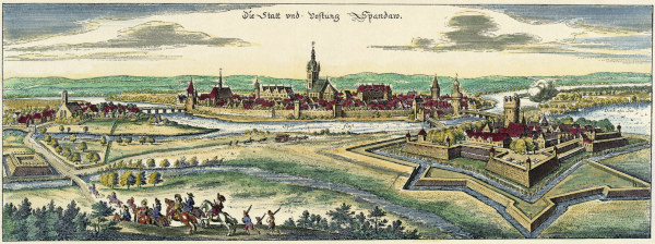 City and fortress of Spandau van Matthäus Merian de oude