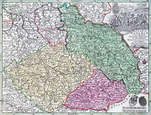 Map of Silesia, from an Atlas (colour litho) van Matthaus Seutter