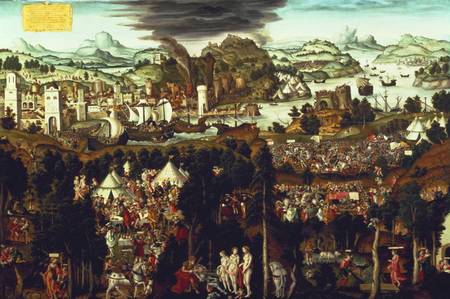 The Judgement of Paris and the Trojan War van Matthias Gerung or Gerou