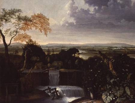 Extensive Landscape with a Watermill van Matthias Withoos