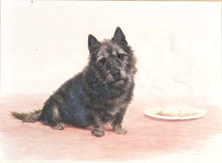 Suppertime - A Scottish Terrier Seated by a Plate van Maud Earl