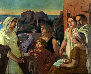 La Conversation sacré (Der Künstler mit seiner Familie in Perros-Guirec) van Maurice Denis