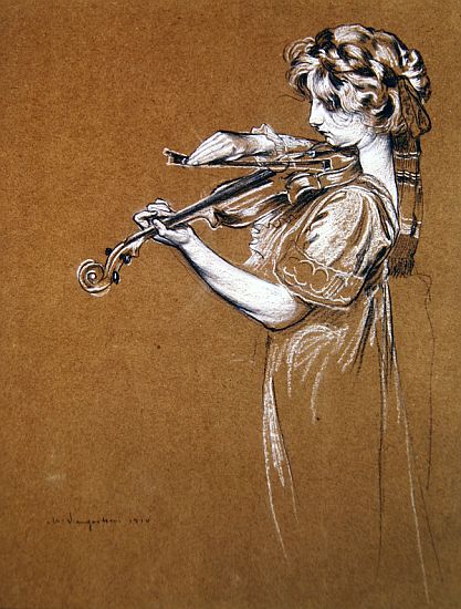 Young Girl Playing a Violin van Maurice Langaskens