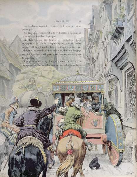Assassination of Henri IV by Francois Ravaillac in the rue de la Ferronerie on 14th May 1610, c.1900 van Maurice Leloir