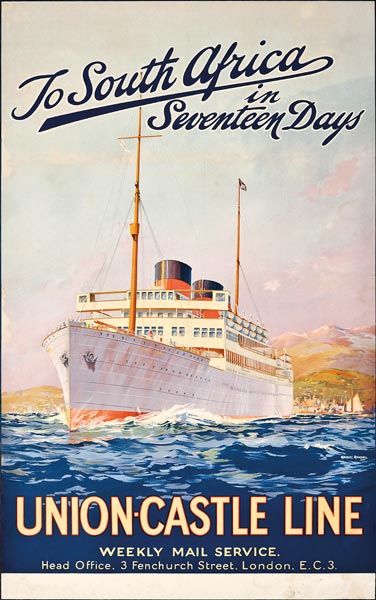 To South Africa in Seventeen Days; an advertising poster for Union Castle Line, van Maurice Randall