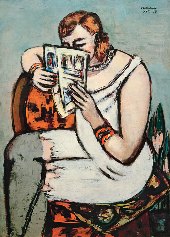 Frau in weißem Hemd (lesend) van Max  Beckmann