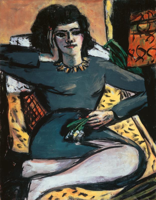 Resting woman with carnations, portrait of Quappi van Max  Beckmann