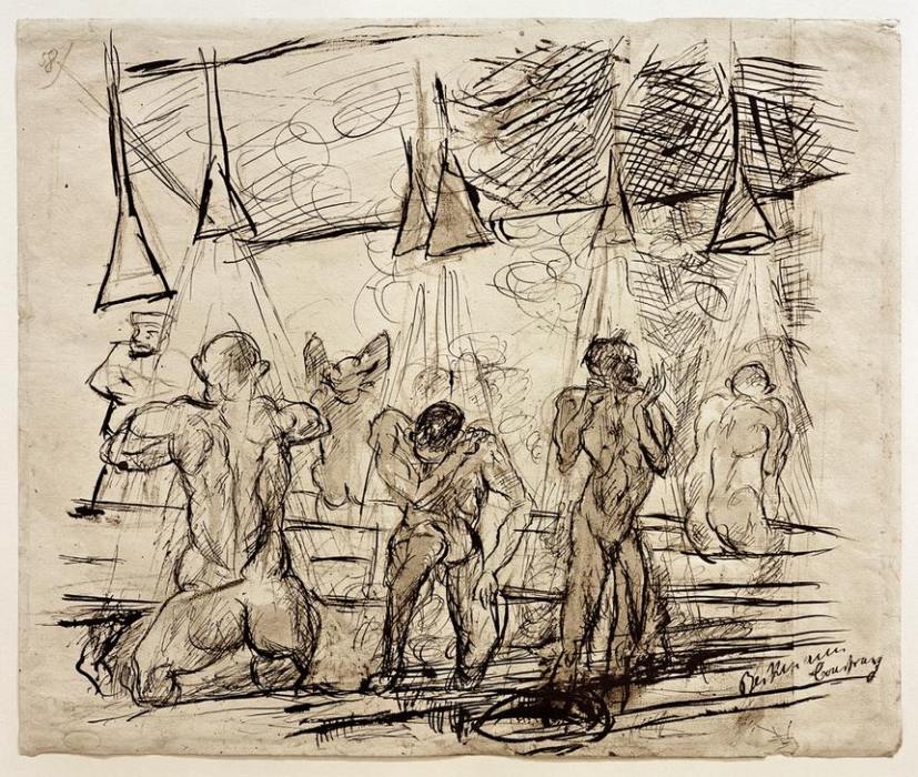 Soldatenbad – duschende Soldaten van Max  Beckmann