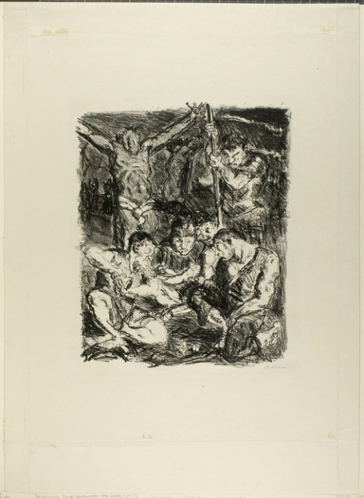 Throwing Dice Before the Cross, plate six from Sechs Lithographien zum Neuen Testament van Max  Beckmann