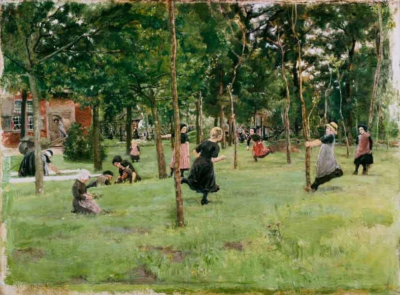 Spelende kinderen in het park van Max Liebermann