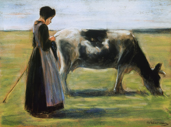 Boerenmeisje met koe van Max Liebermann
