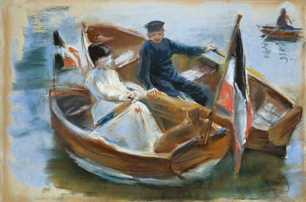 Two Boats with Flags, Wannsee, 1910 (pastel on paper) van Max Liebermann