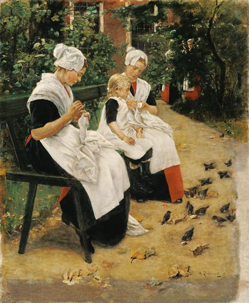 Amsterdamse weeskinderen in de tuin, 1885 (oil on canvas) van Max Liebermann