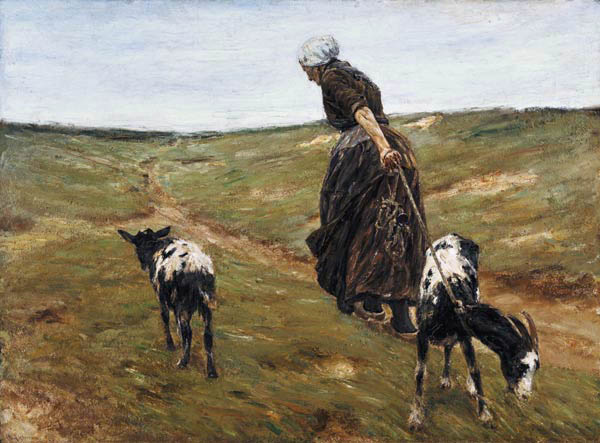 Vrouw met geiten in de duinen van Max Liebermann