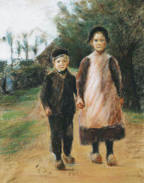 Boy and Girl on a Village Street van Max Liebermann