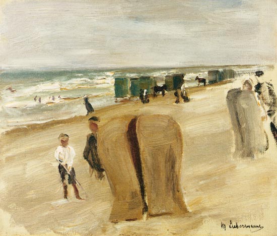 Strand mit Strandkörben van Max Liebermann