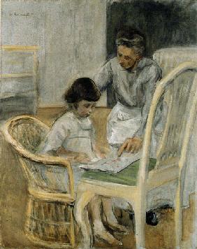 Die Enkelin des Künstlers mit ihrem Kindermädchen