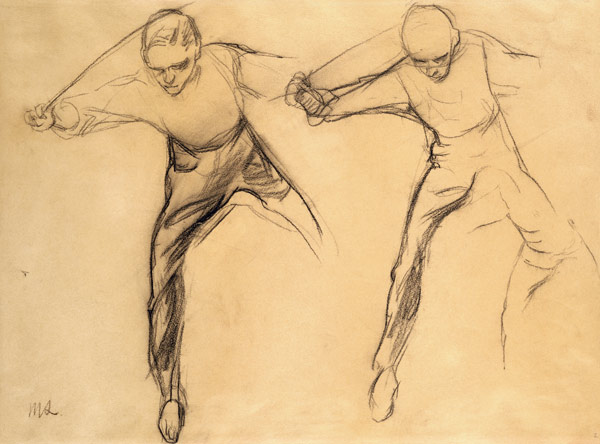 Two male figures (pencil on paper) van Max Liebermann