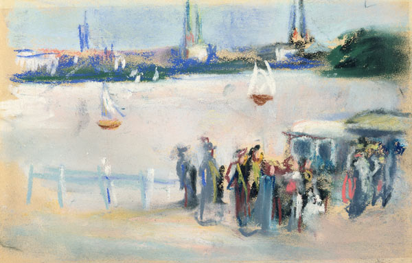 View of the Aussenalster, 1909 (pastel on paper) van Max Liebermann