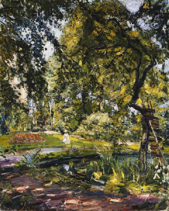 Garten in Godrammstein mit Verwachsenem Baum und Weiher van Max Slevogt