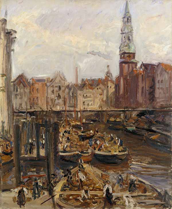 Floating Market on a canal in Hamburg van Max Slevogt