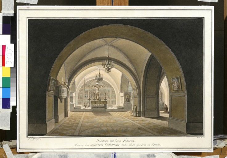 Interior of the Church of the Holy Sepulchre at the site of Golgotha van Maxim Nikiforowitsch Worobjew