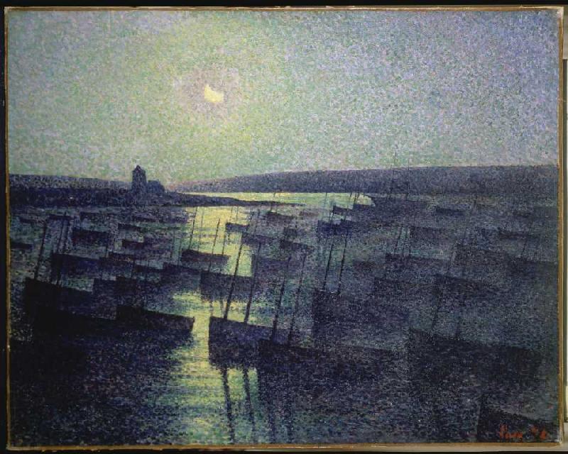Mondnacht über dem Fischerhafen van Maximilien Luce