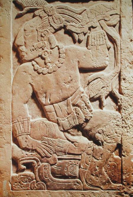 Bas relief of a warrior van Mayan