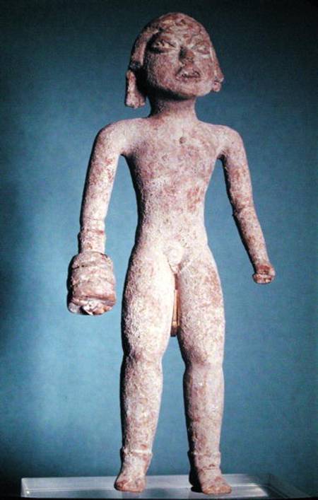 Figurine of a tlachtli player with a gauntlet on his right hand, from Mexico, Pre-Classic Period van Mayan