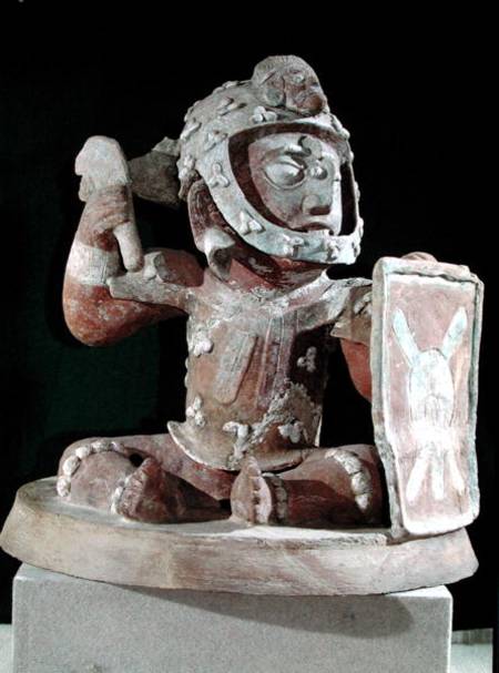 Urn lid with a figure of a warrior, from Guatemala, Classic Period van Mayan
