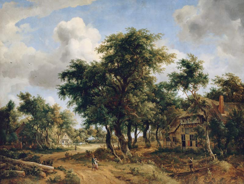 Dorpstraat met bomen van Meindert Hobbema
