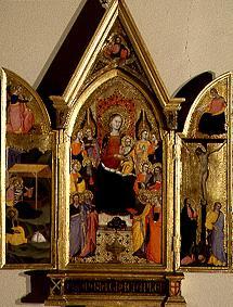 Movable-Triptychon Madonna mit Kind und Heiligen, auf den Flügeln Geburt und Kreuzigung Christi van Meister der Misericordia