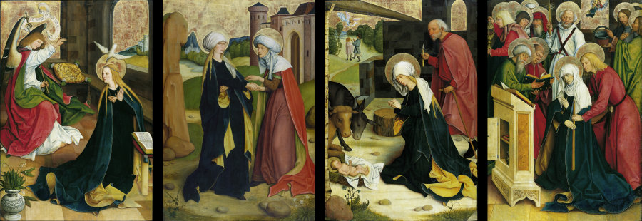Pfullendorf Altarpiece: Annunciation, Visitation, Nativity, Death of the Virgin van Meister des Pfullendorfer Altars