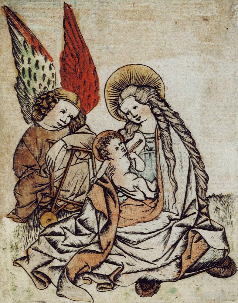 Maria mit dem Kind und einem Engel van Meister d.Nürnberger Passion
