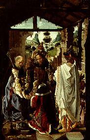 Die Anbetung der hl. Drei Könige van Meister d.Ordensritter v.Montesa