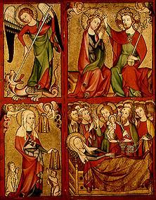 Re Flügel eines Altars aus Altenberg: Michael, Krönung Mariae, Elisabeth, Tod Mariae van Meister (Mittelrheinischer)