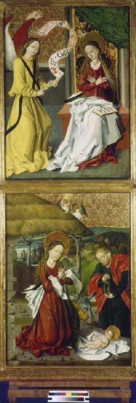 Altar von Szépeshely. Oben: Verkündigung Mariae Unten: Christi Geburt. van Meister (Ungarischer)